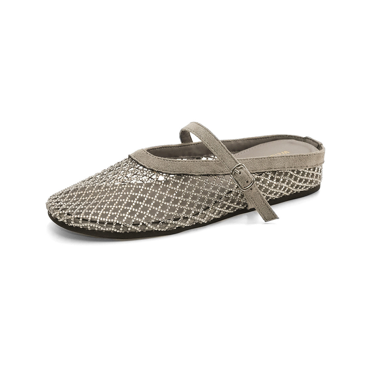 Women's Increasing Insole Rhinestone Mesh Flat Strap Mary Sandals