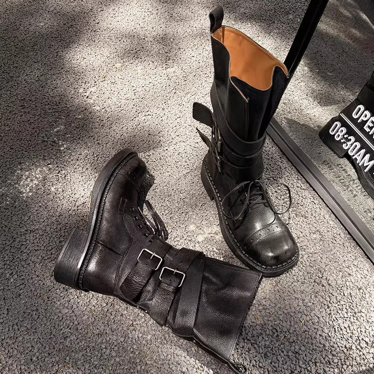 Middle Belt Buckle Motorcycle Fried Street Knight Boots