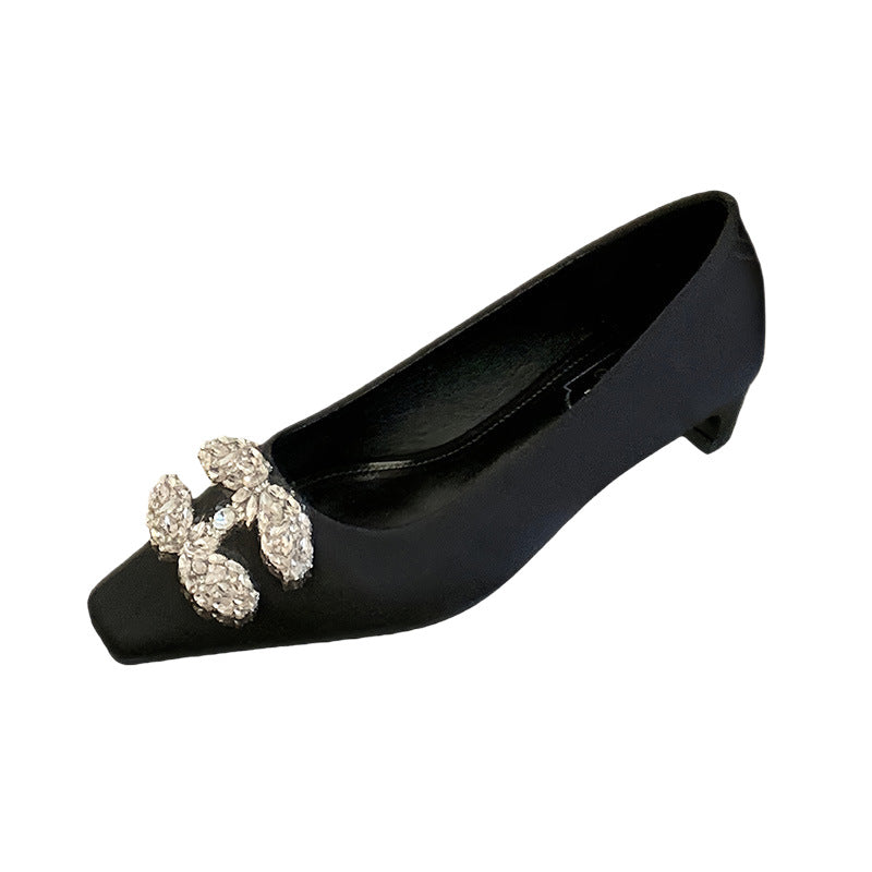 Women's Pairs Of Buckle Rhinestone Square Toe Low Heels