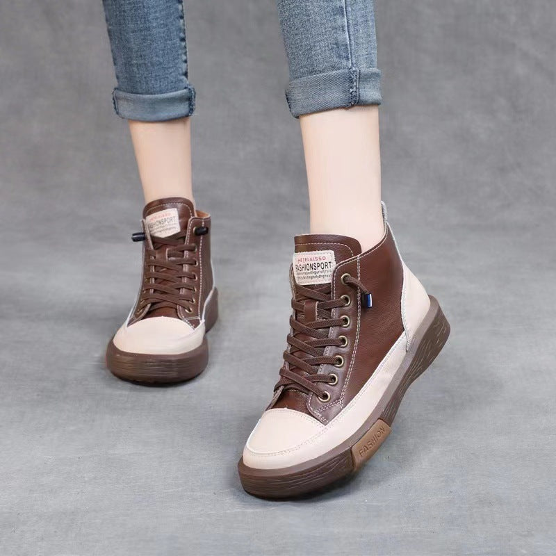 Women's Layer Cowhide Outsole Elastic Band Slip-on Lazy Genuine Fashion Two-way Women's Leather Boots