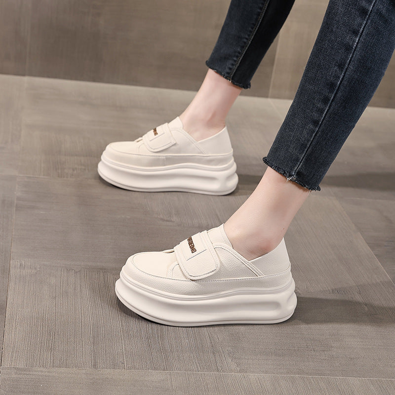 Women's Thick-soled Height Increasing Insole Fashionable Velcro White Sports Casual Shoes