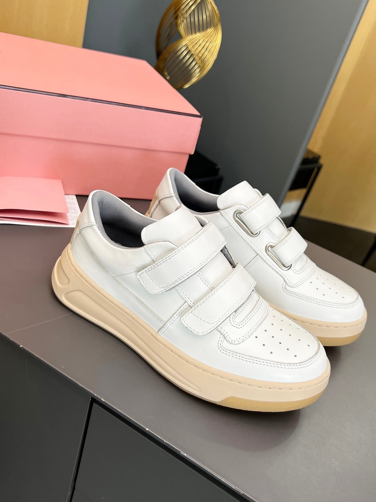 Women's Nana Velcro White Thick Sole Height Increasing Small Sneakers