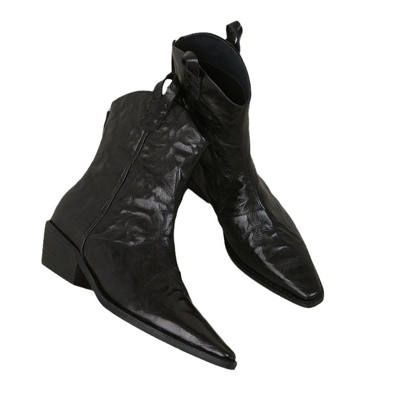 Women's London Holiday Fashionable Pointed Toe V-shaped Mouth Slimming Women's Leather Boots