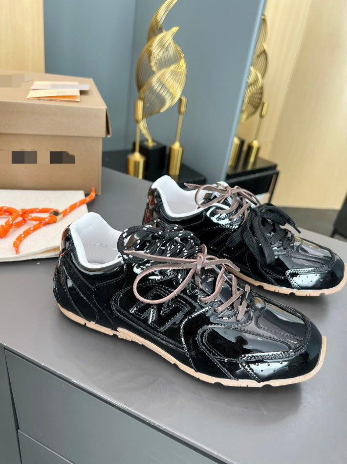 Women's Home Black Wrinkle Paint Simple Color Matching Sports Casual Shoes