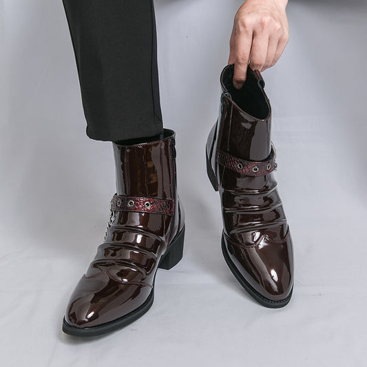 Men's Pointed Korean Style British Leisure Chain Decorative Leather Shoes