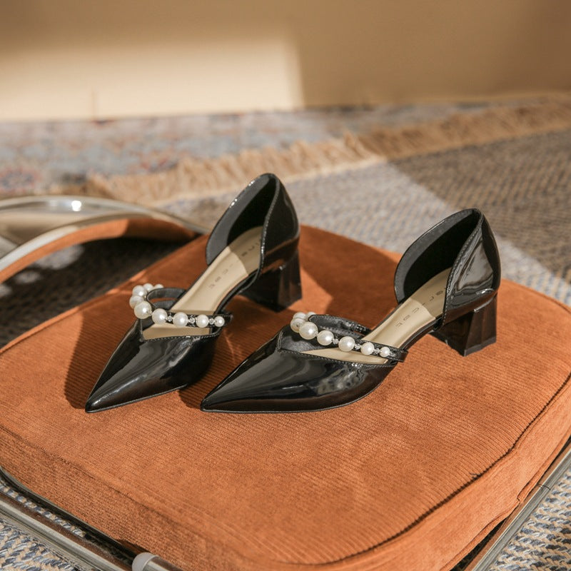Women's Sheepskin Pointed Toe Mary Jane Summer Heels