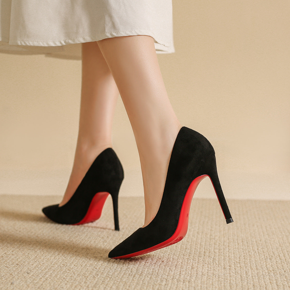 Style Black Red Background High Stiletto Sexy Pointed Toe Shallow Women's Fashion Shoes