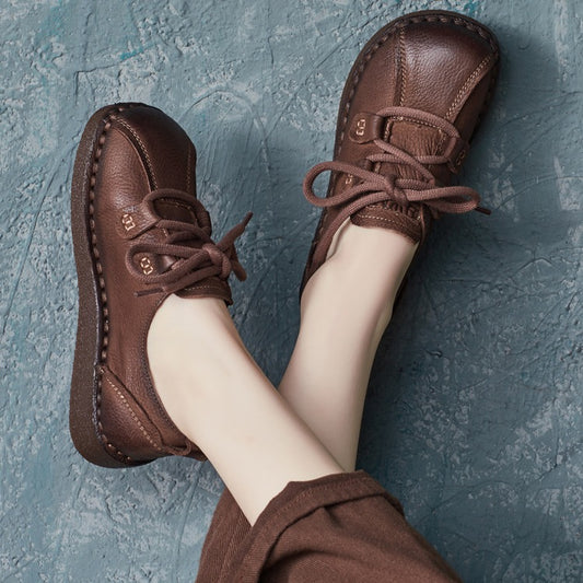 Women's Style Vintage Cowhide Flat-heeled Pumps Soft Women's Casual Shoes
