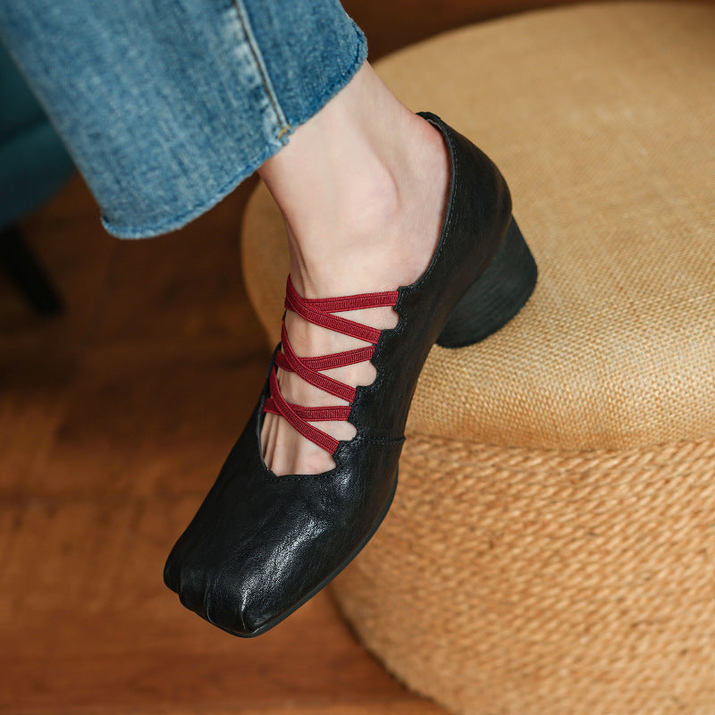 Pumps Cross Strap High Ballet Pig Nose Heels
