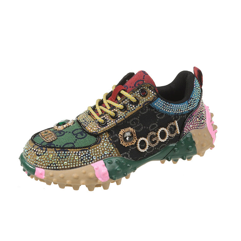 Women's Letter Pumps Rhinestone Durian Bottom Muffin Mesh Women's Sports Shoes