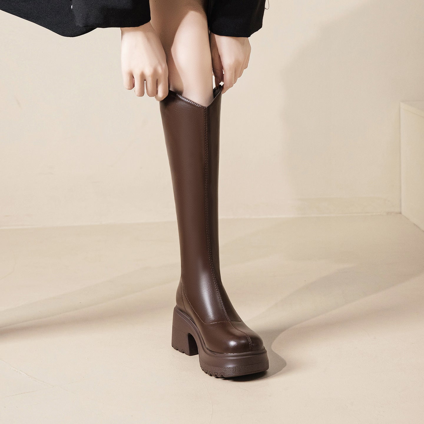 Women's Thigh Autumn Small Height Increased Thick Women's Leather Boots