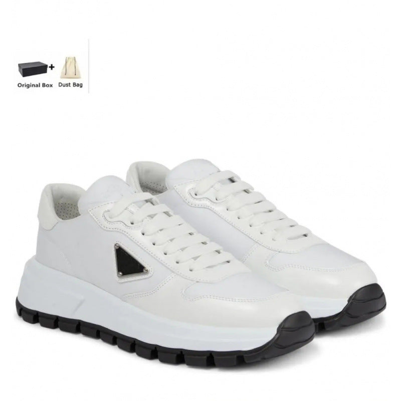 Logo Badge Platform Heightened Daddy Round Toe Lace Women's Sports Shoes