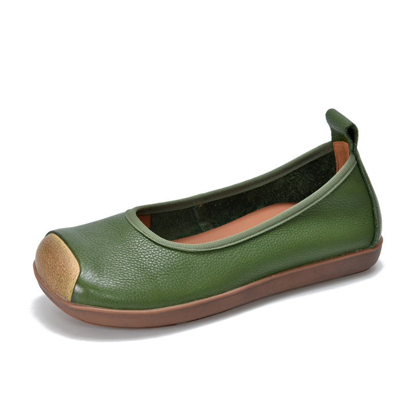 Women's Retro Artistic Square Toe Shallow Mouth Leather Shoes