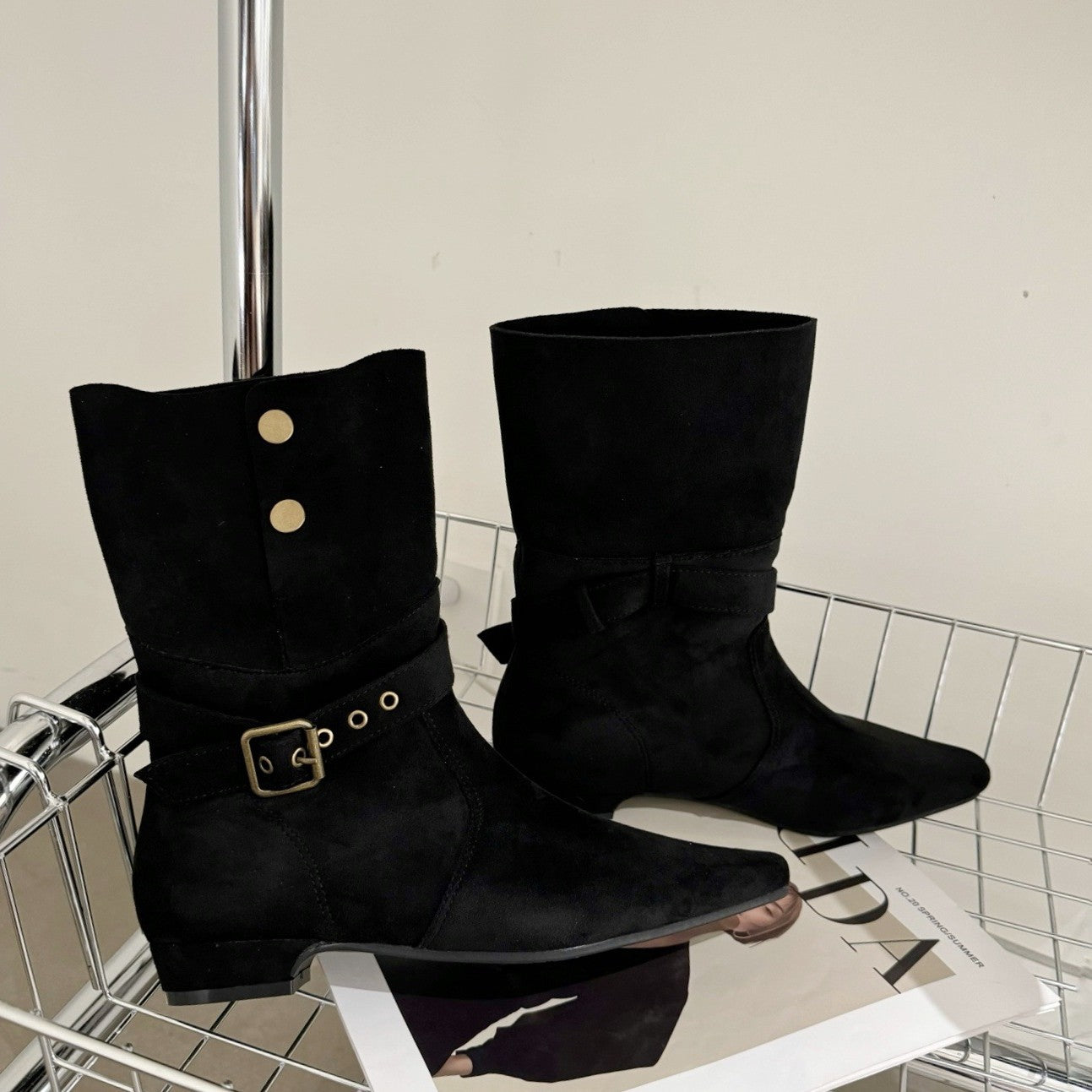 Women's Belt Buckle Two-way Wear Knight Flat Women's Leather Boots
