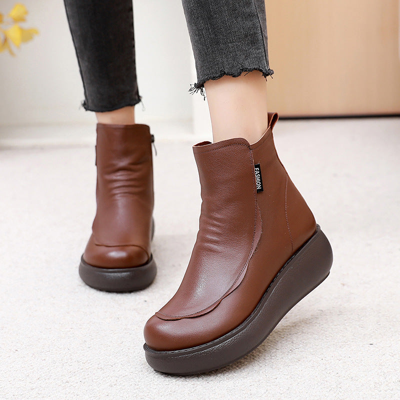 Women's Plus Veet Thermal Mom Round Toe Side Women's Leather Boots