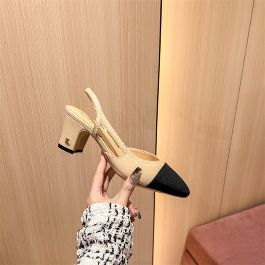 Women's Chunky Pumps Back Strap Square Toe Mid Empty Women's Fashion Shoes