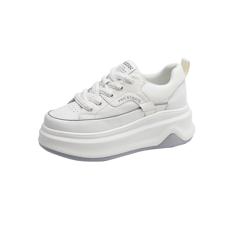 Women's White Korean Platform Inner Height Increasing Board Color Casual Shoes