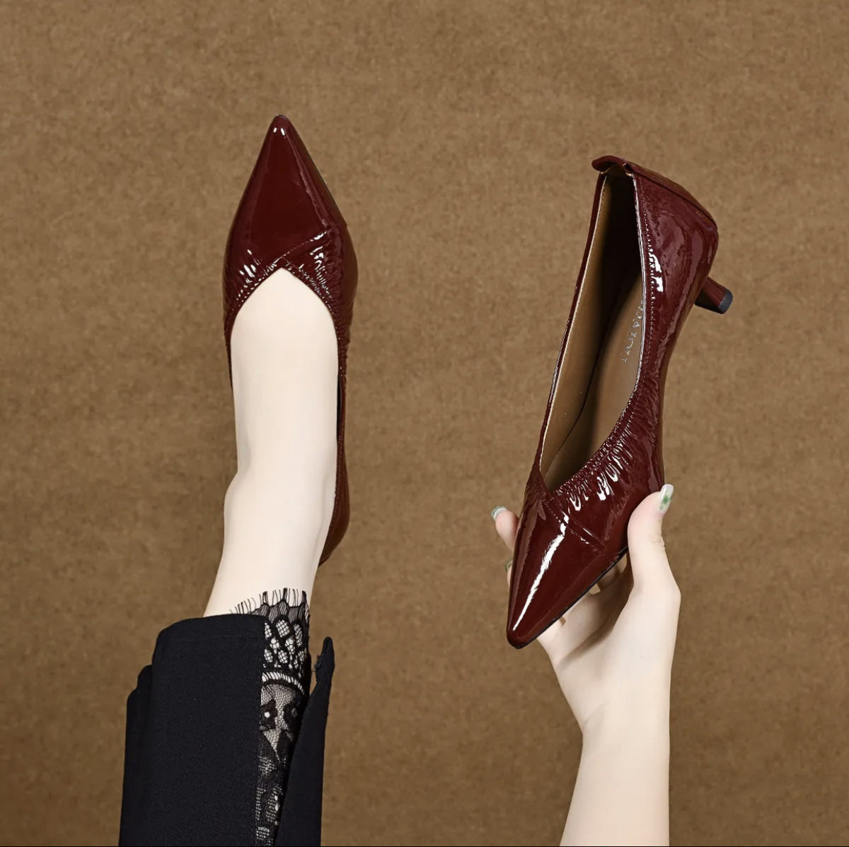 Women's Autumn Wrinkle Patent Low-cut Pointed Toe Small Men's Shoes