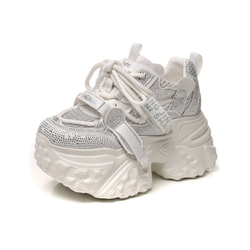 Women's Platform Height Increasing Insole Rhinestone Dad Casual Shoes