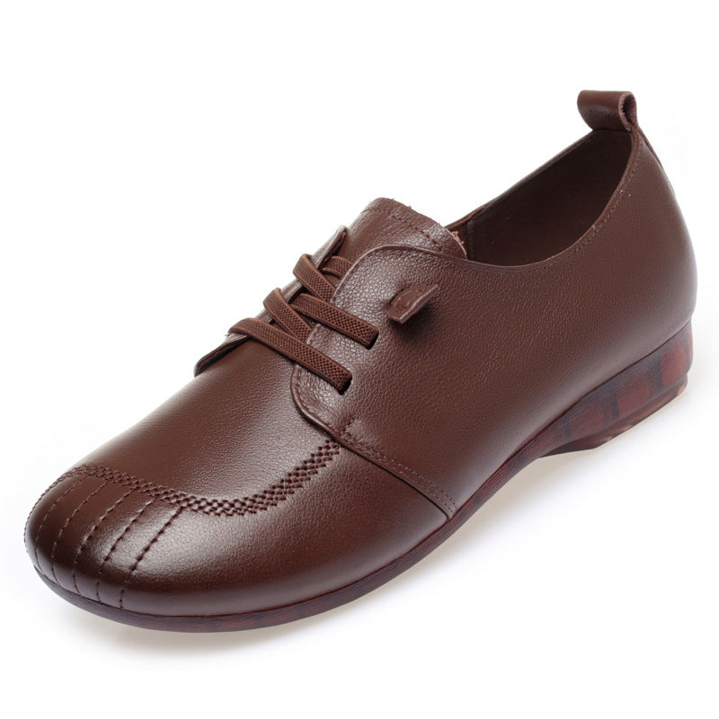 Women's Genuine Soft Bottom Mom Pumps Flat Comfort Beef Tendon Leather Shoes