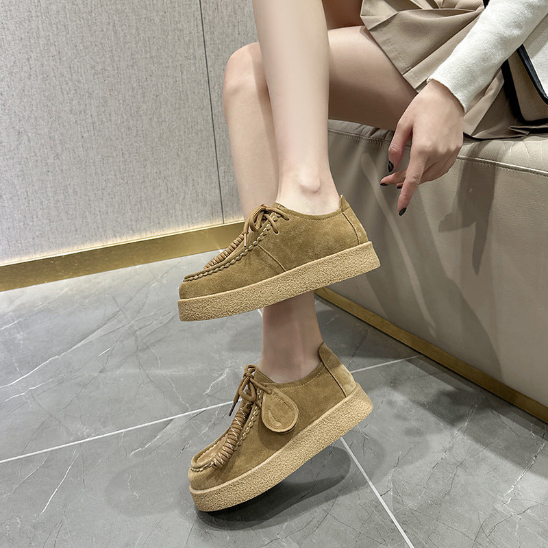 Women's & Men's Platform Muffin Kangaroo Round Toe British Leather Shoes