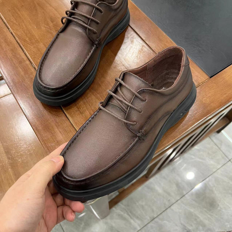 Men's Layer Cowhide Brushed Vintage Business Formal Wear Wide Leather Shoes