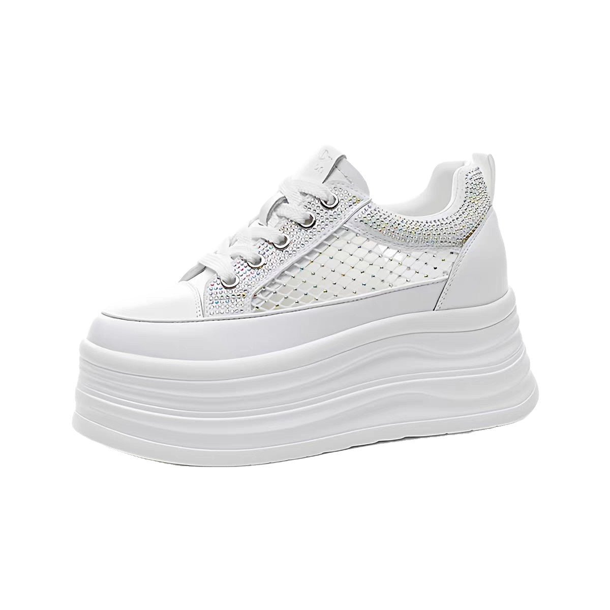 Women's Height Increasing Breathable Mesh White Thick Sports Casual Shoes