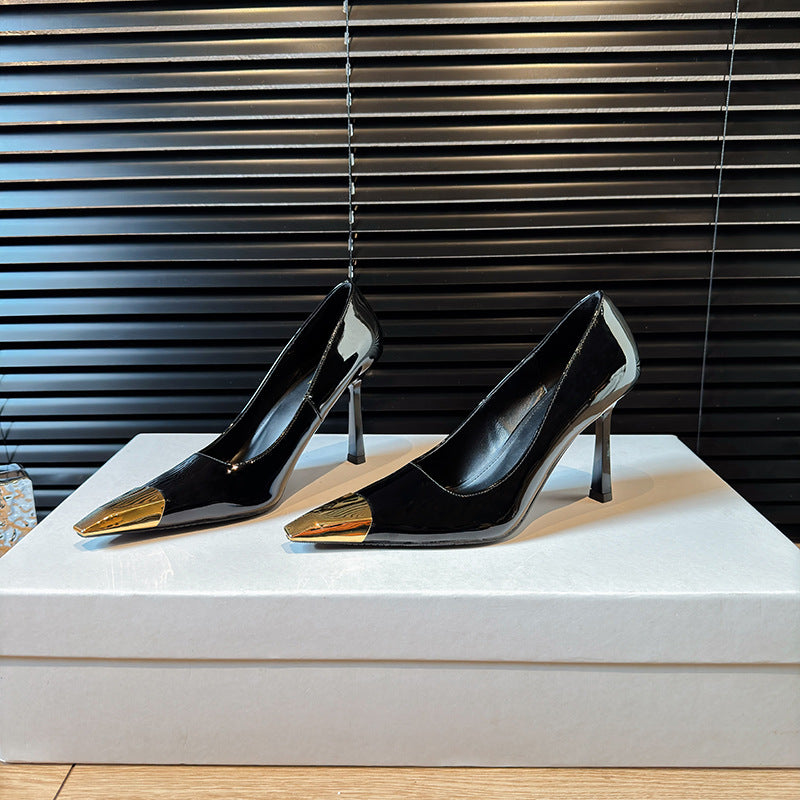 Women's Metal Square Toe Stiletto Pumps Black Women's Fashion Shoes