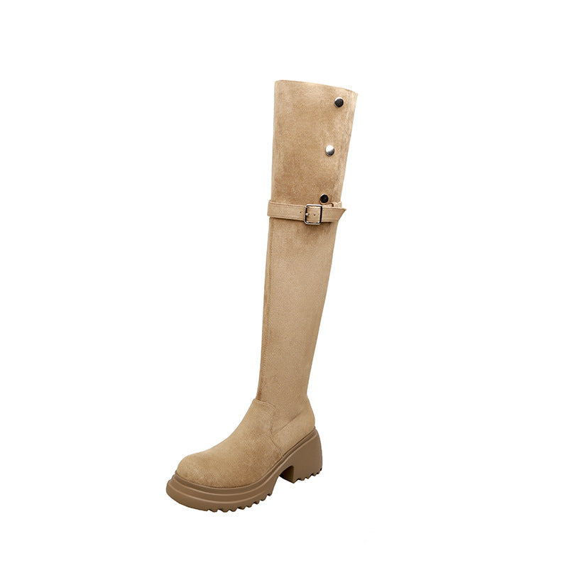 Women's Thick Bottom Slimming Suede Skinny Leg Boots