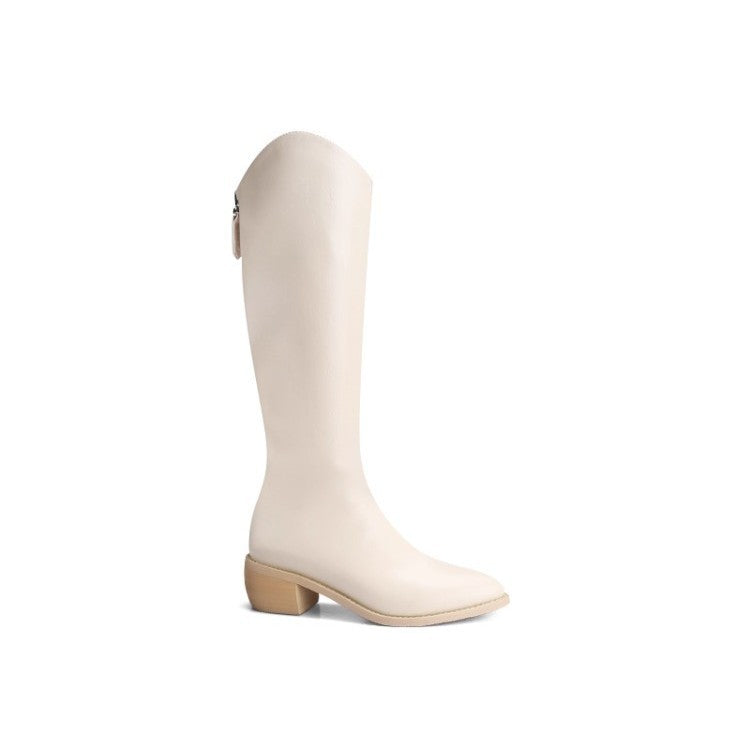 Women's Outer Wear High Leg Below The Knee V Cut Thick Women's Leather Boots