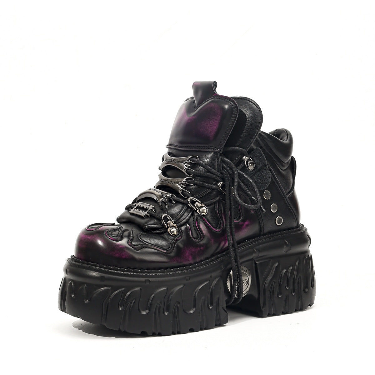 Women's & Men's Dark Platform Thick Bottom Punk Metal Women's Leather Boots