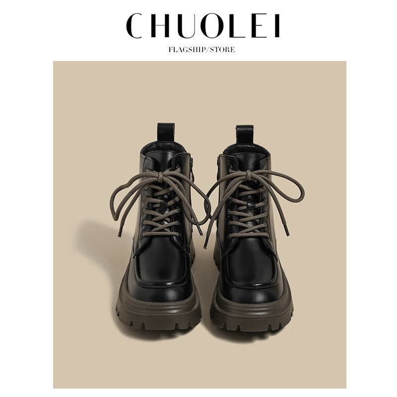 Women's Round Toe Martin Thick Bottom Color Women's Leather Boots