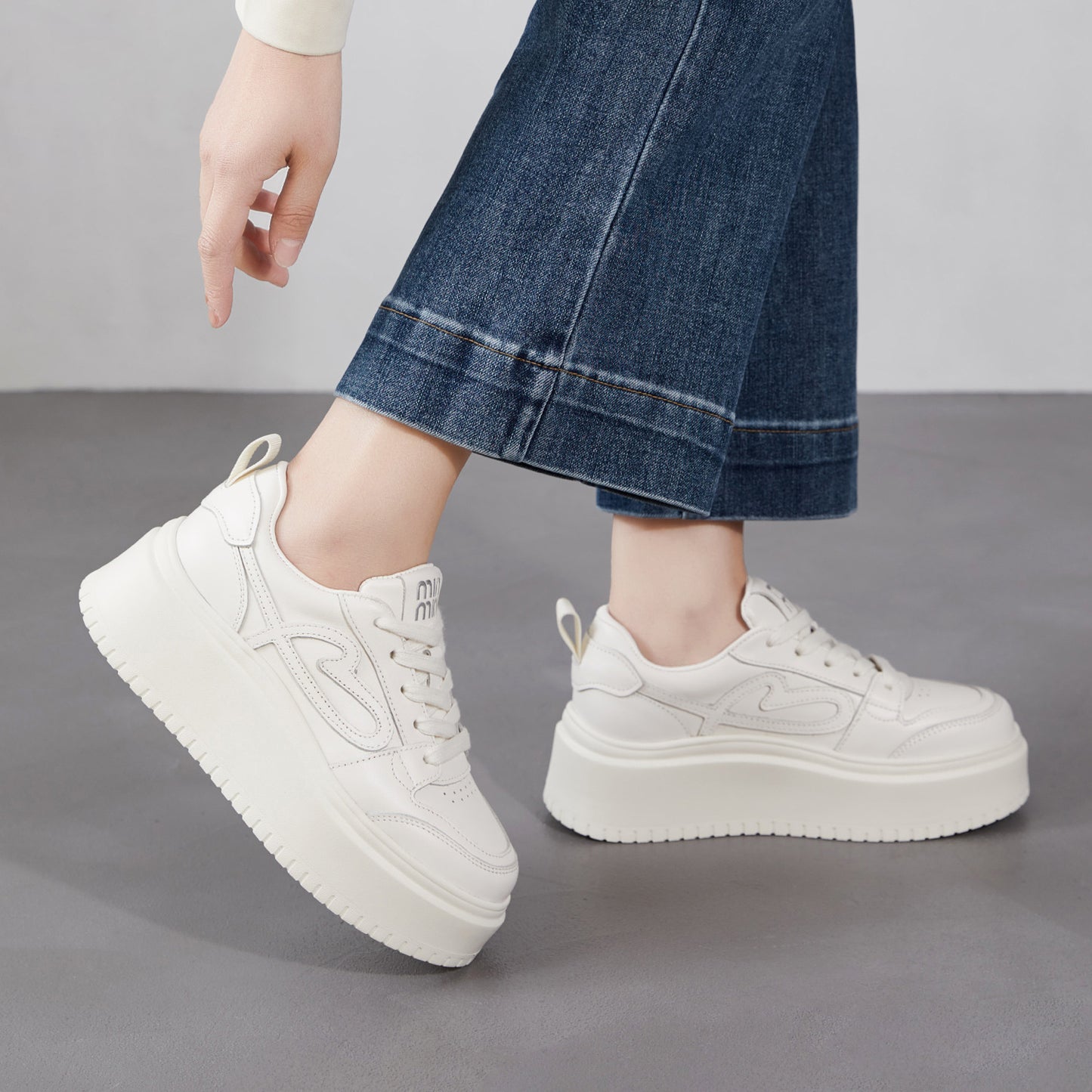 Women's Genuine Platform White Heightened Korean Style Lace Women's Casual Shoes