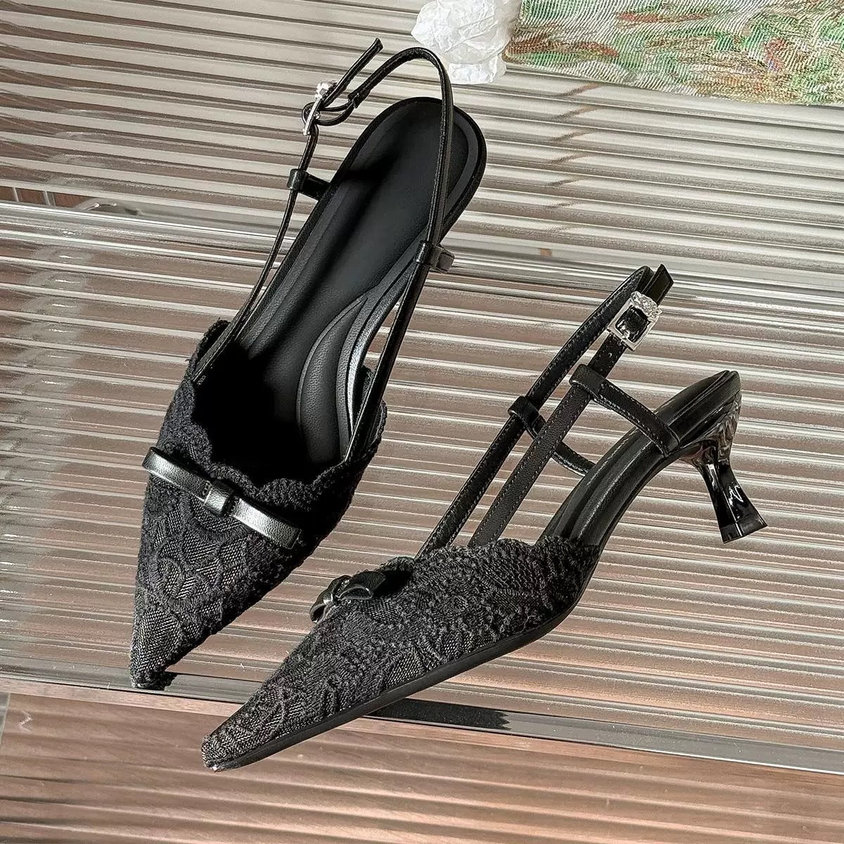 Women's Back Empty Closed Toe Mid Pointed Nude Color Not Tired Heels