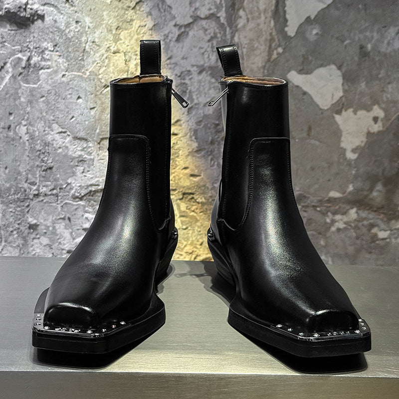 Men's High Chelsea Fashionable Square Toe Zipper Men's Martin Boots