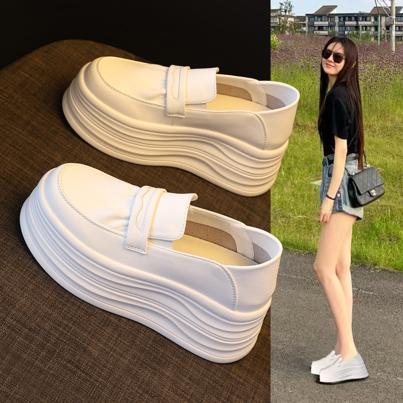 Women's Thick-soled Height Increasing Insole White Spring Casual Shoes