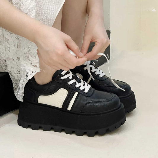 Black White Thick Sole Height Increasing Women's Casual Shoes