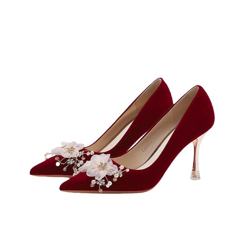 Women's Pointed Toe Suede Red High Wedding Suit Bridesmaid Bridal Women's Fashion Shoes