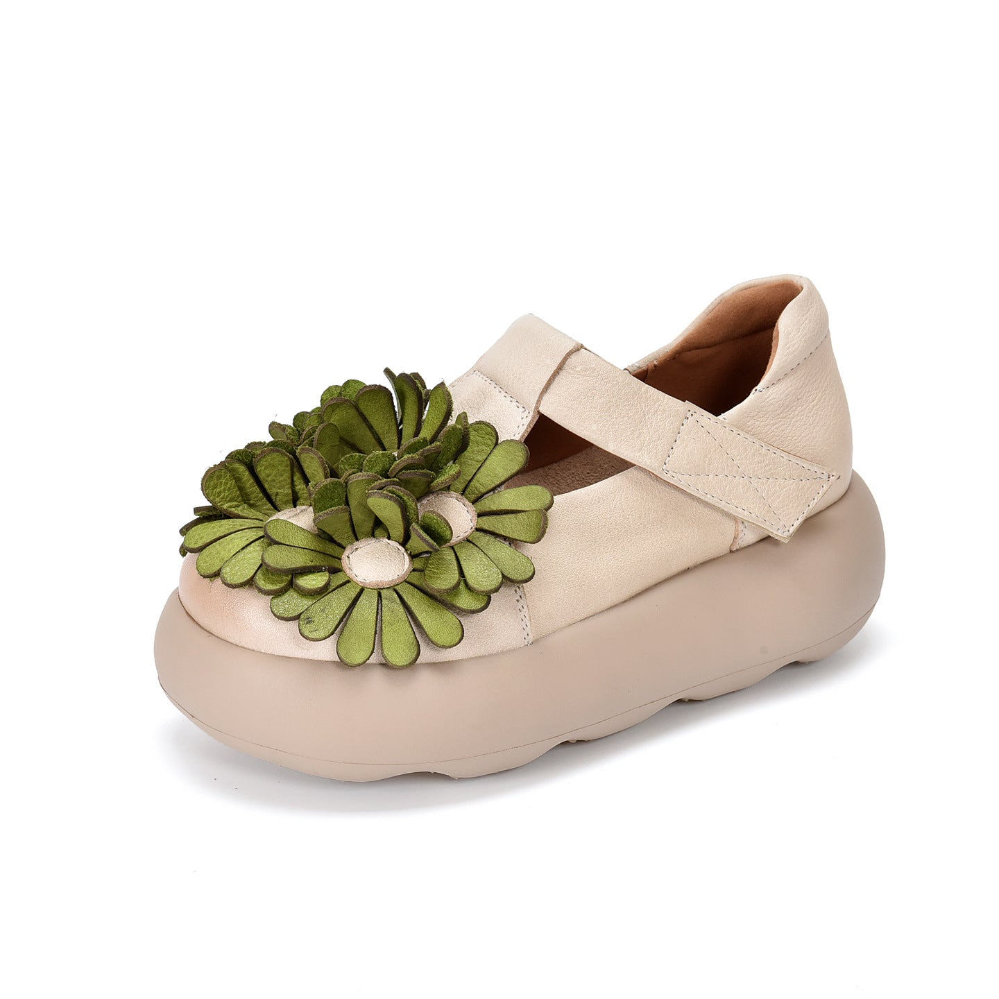 Women's Vintage Flower Artistic Round Head Thick Bottom Shape Men's Shoes