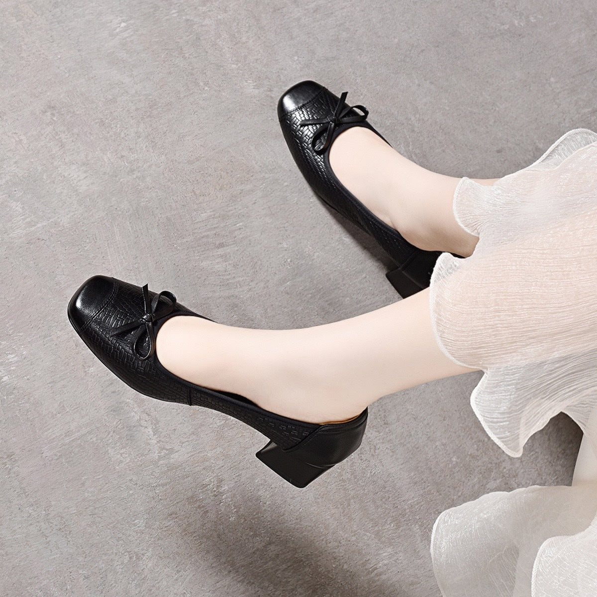 Women's Soft Calfskin Pumps Not Tired Feet French Round Toe Flat Heels