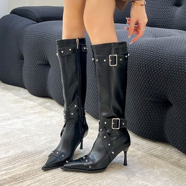 Women's Toe High Below The Knee Stiletto Tall Heels