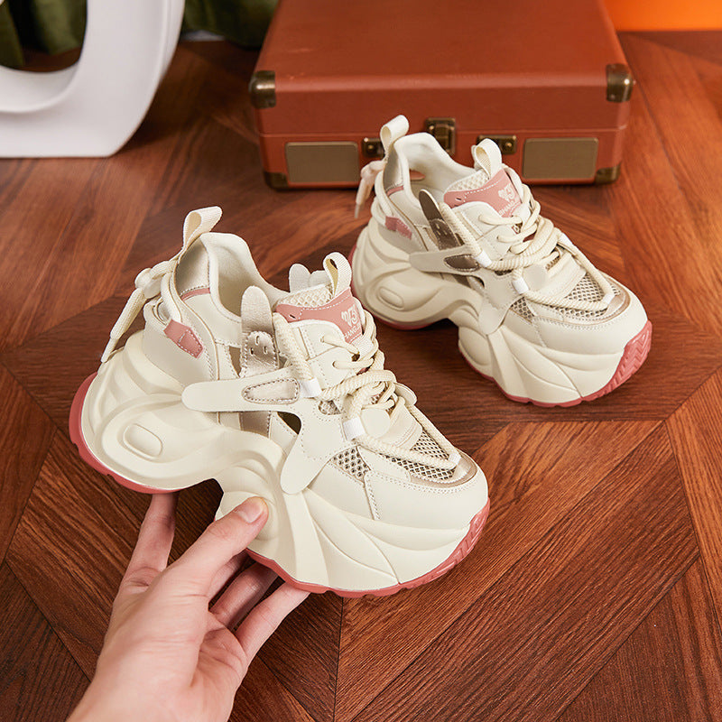 Women's Dad Summer Mesh Surface Hollowed Fashionable Platform Height Increasing Women's Sports Shoes