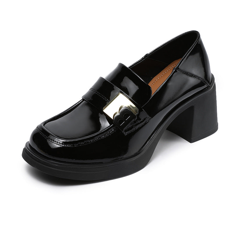 Patent Chunky Pumps Female Square Toe Slip-on Women's Fashion Shoes