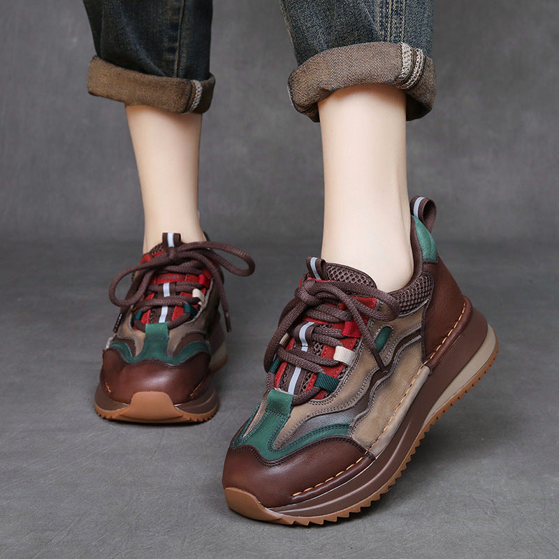 Women's Layer Cowhide Wedge Dad Comfortable Soft Sports Casual Shoes