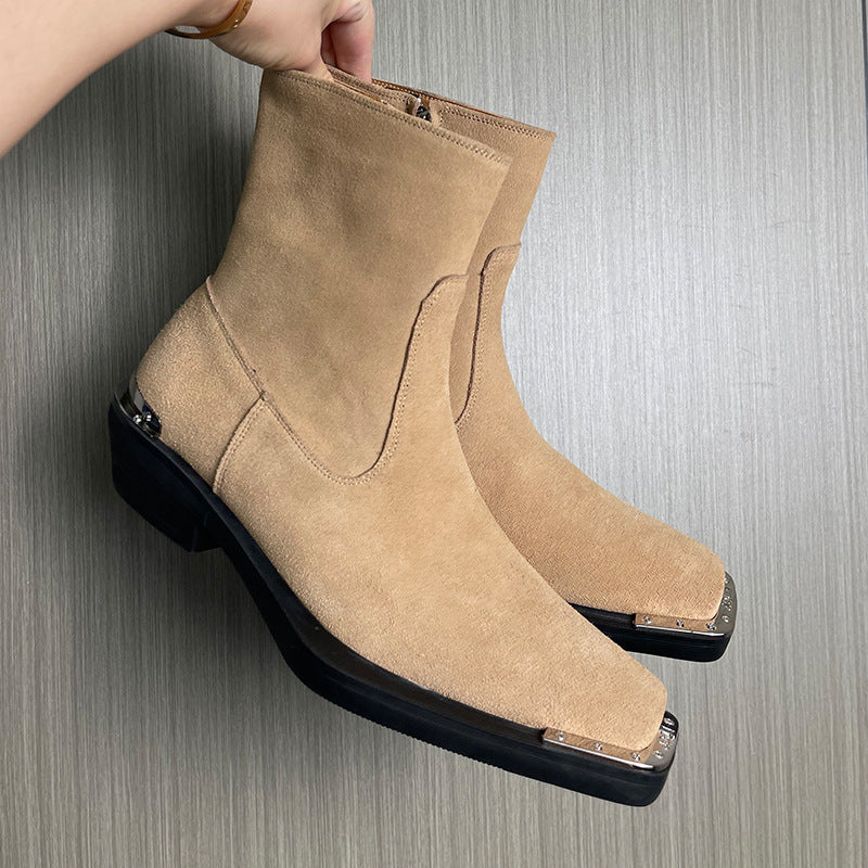 Men's High Square Toe Chelsea Zipper Trendy Men's Martin Boots