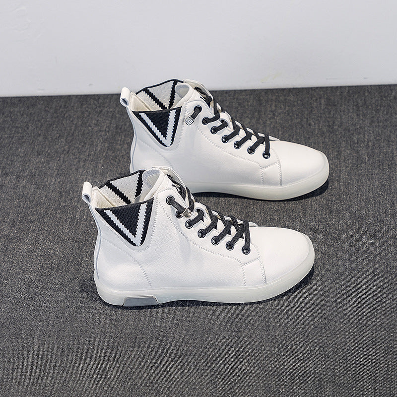 Women's Short Fleece-lined White Soft Bottom Flat Women's Leather Boots