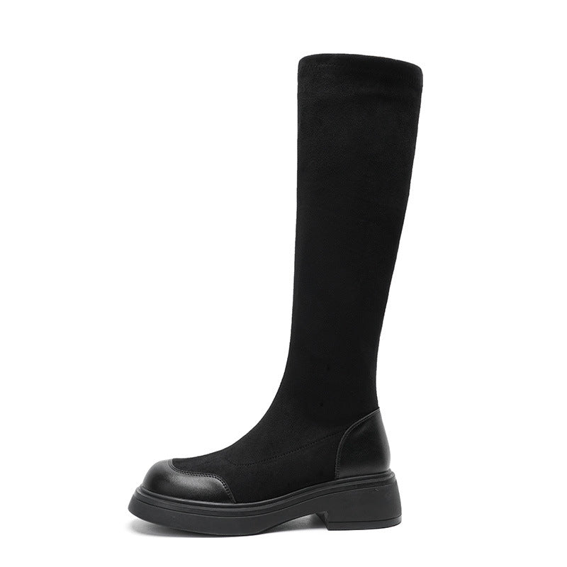 Women's Female Frye Thick Bottom Elastic Knight Vintage Veet Heels
