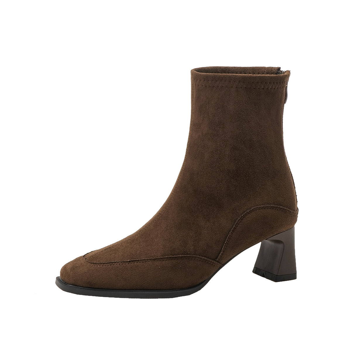 Women's Stretch Thin Suede British Style Square Head Chunky Not Tired Heels