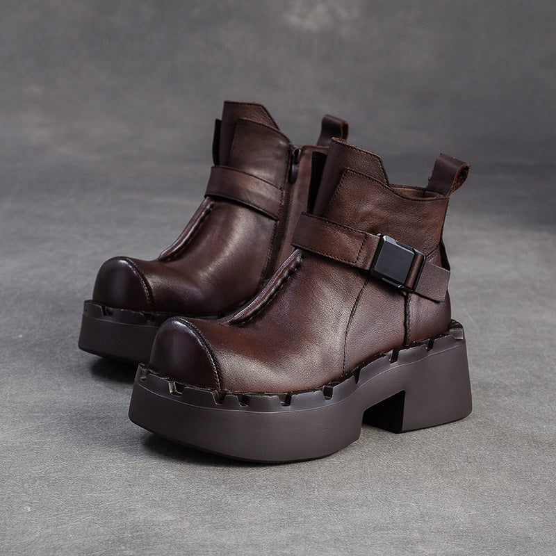 Women's Shu Big Toe Thick Bottom Buckle British Style Fashion Solid Women's Shoes