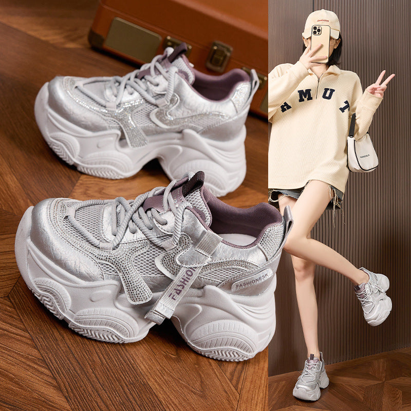 Women's Height Increasing Insole Dad Spring Rhinestone Fashion Platform Men's Shoes